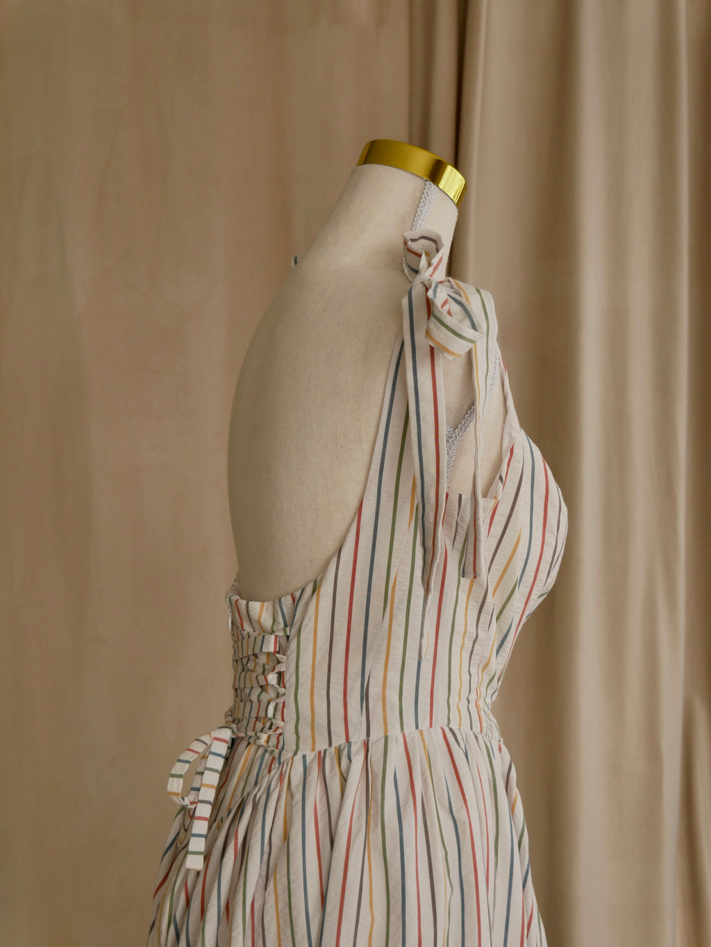 Striped Basque-Waist Midi Dress
