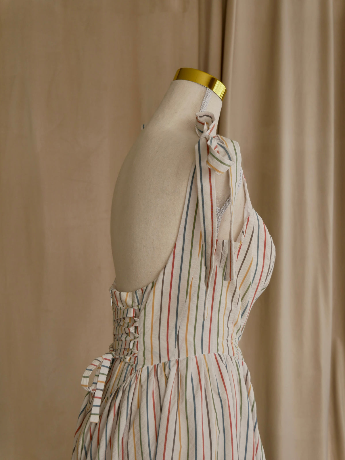 Striped Basque-Waist Midi Dress