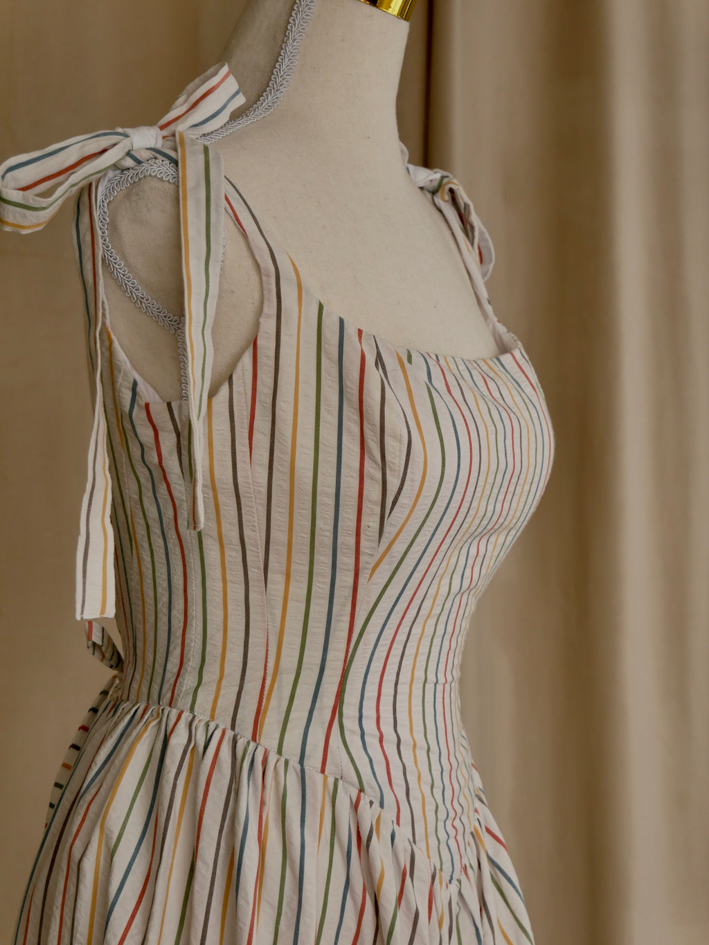 Striped Basque-Waist Midi Dress