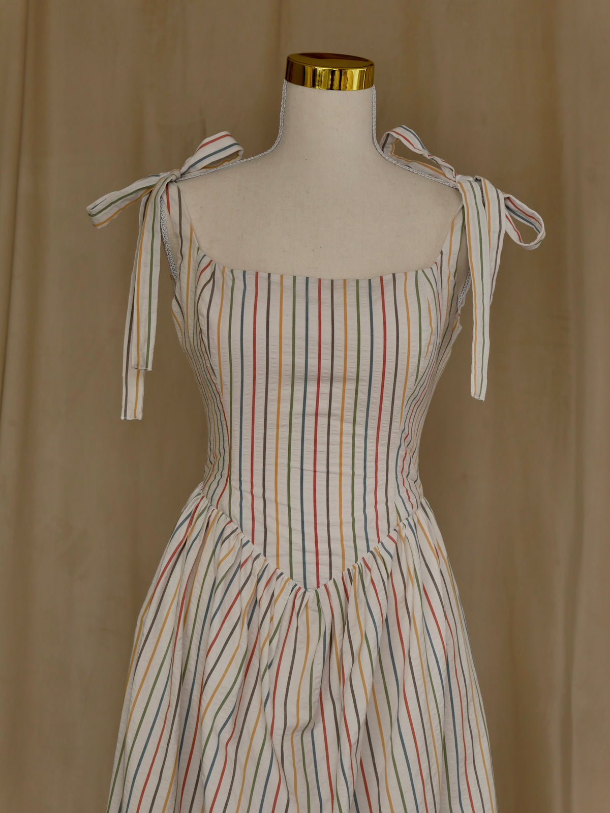 Striped Basque-Waist Midi Dress