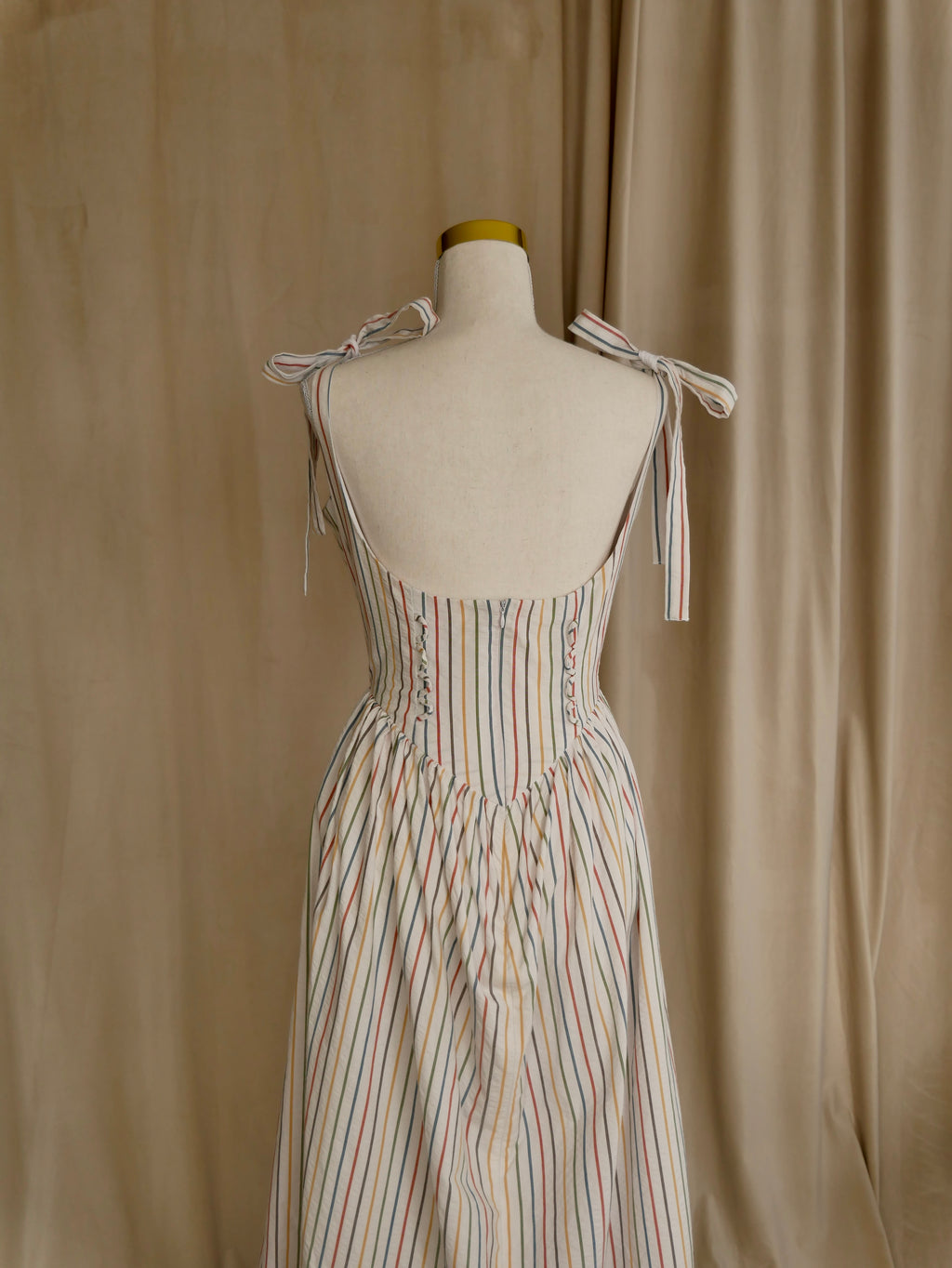 Striped Basque-Waist Midi Dress