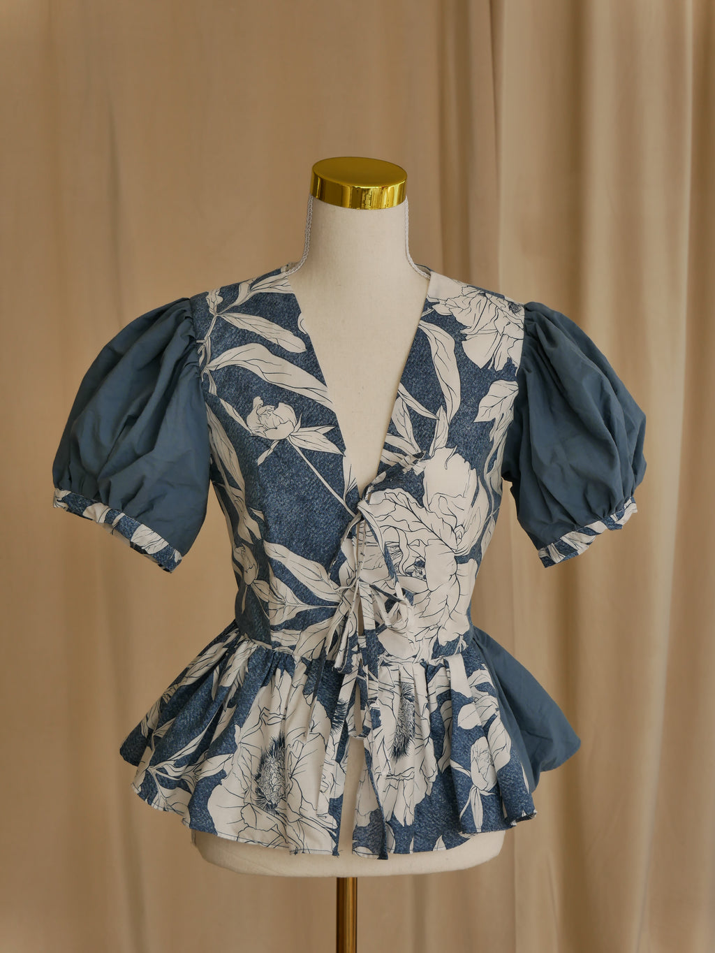 Tie-Front Multi-Color Peplum Bodice