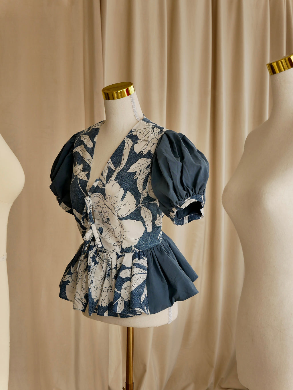 Tie-Front Multi-Color Peplum Bodice
