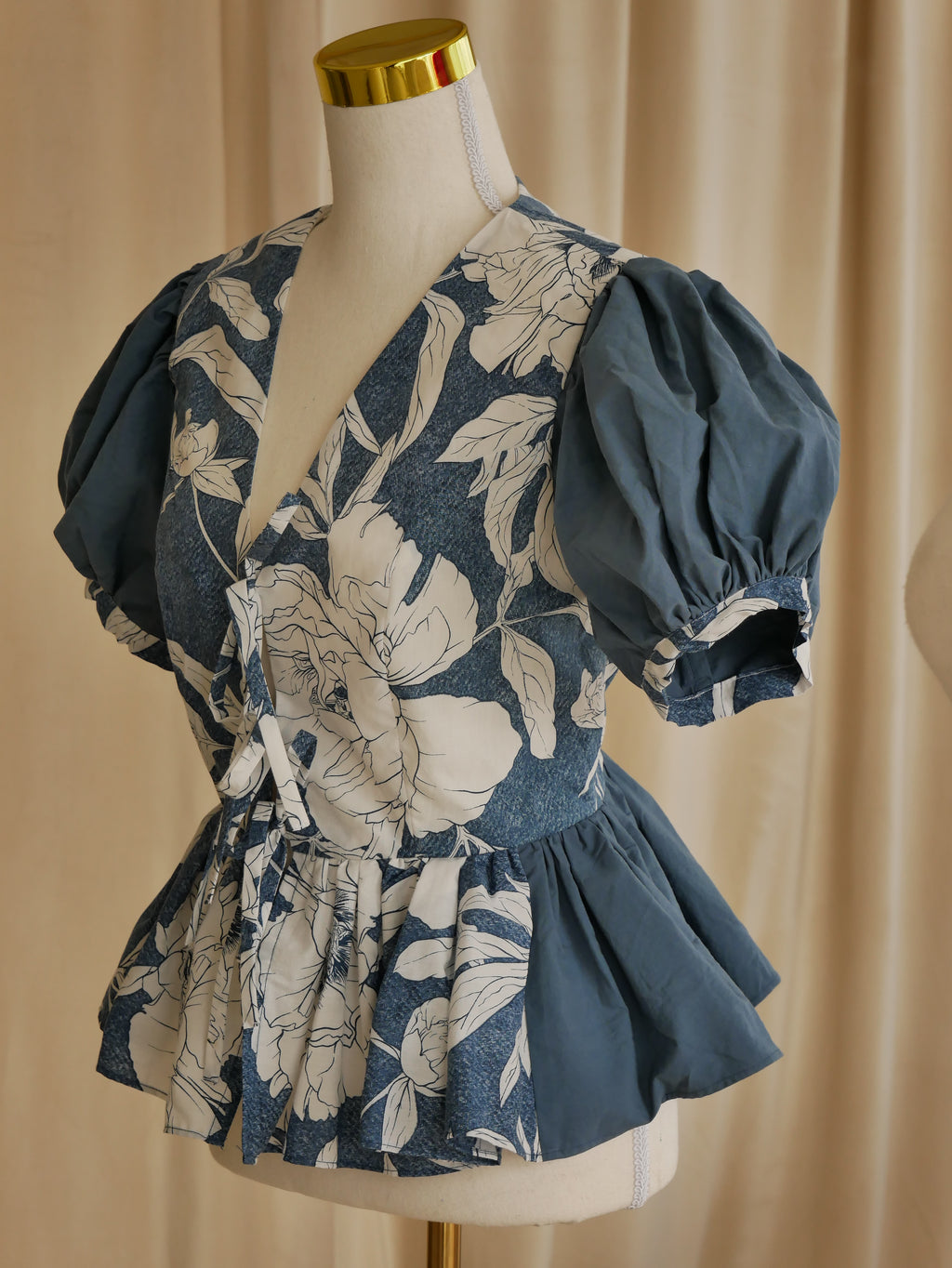 Tie-Front Multi-Color Peplum Bodice