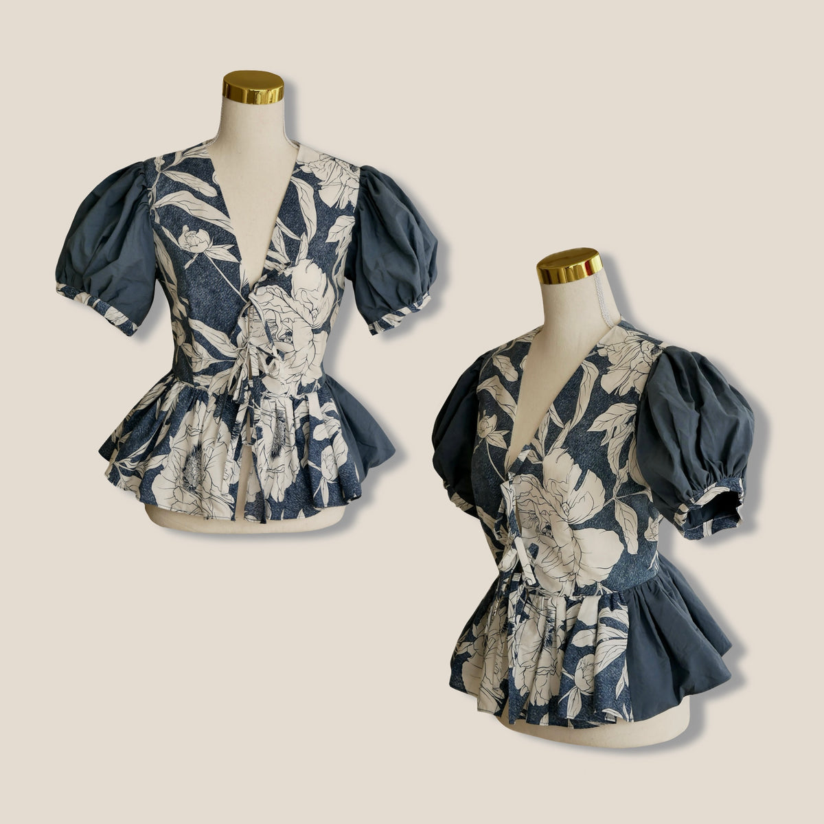 Tie-Front Multi-Color Peplum Bodice
