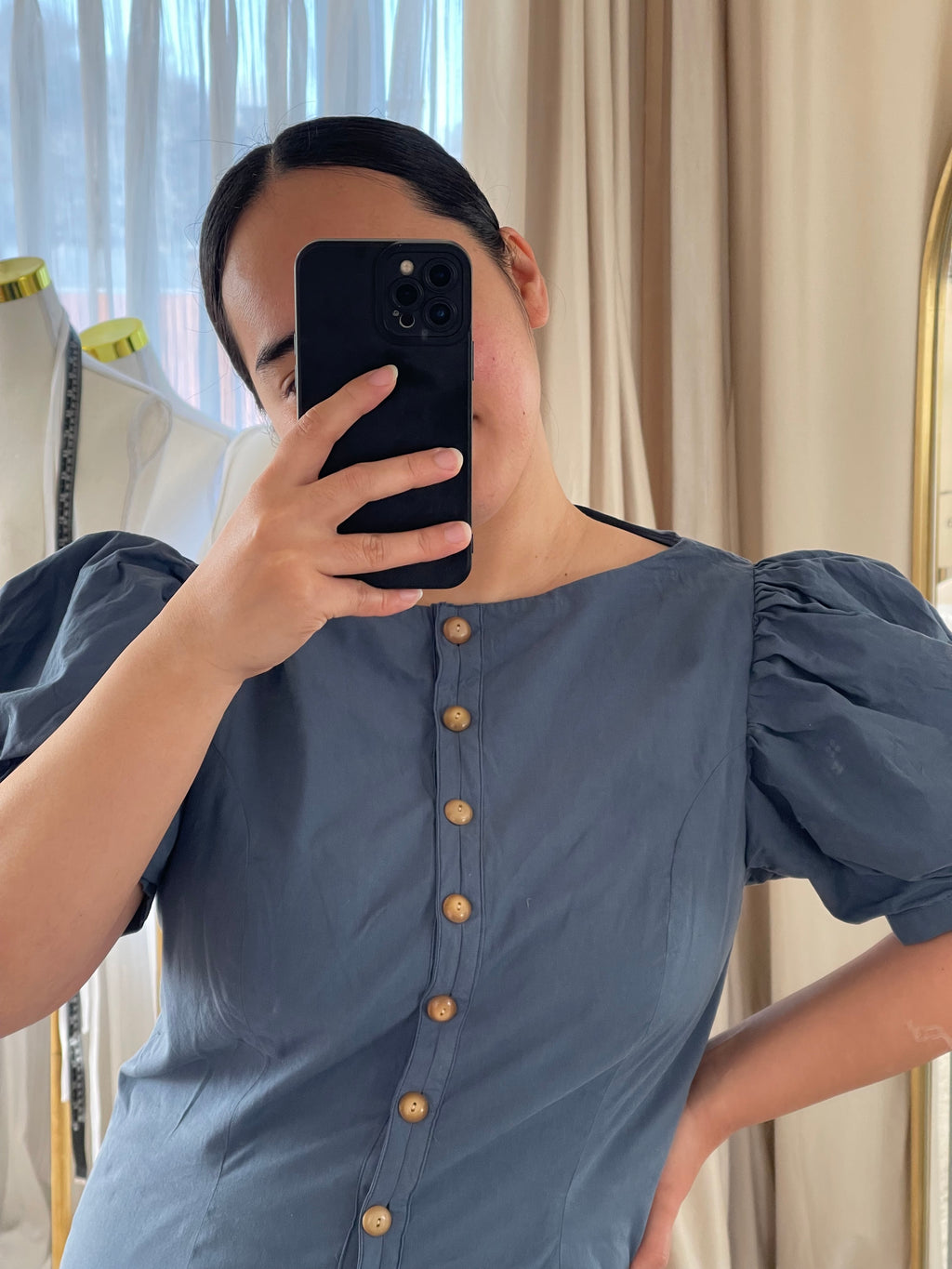 Button-Front Midi Dress