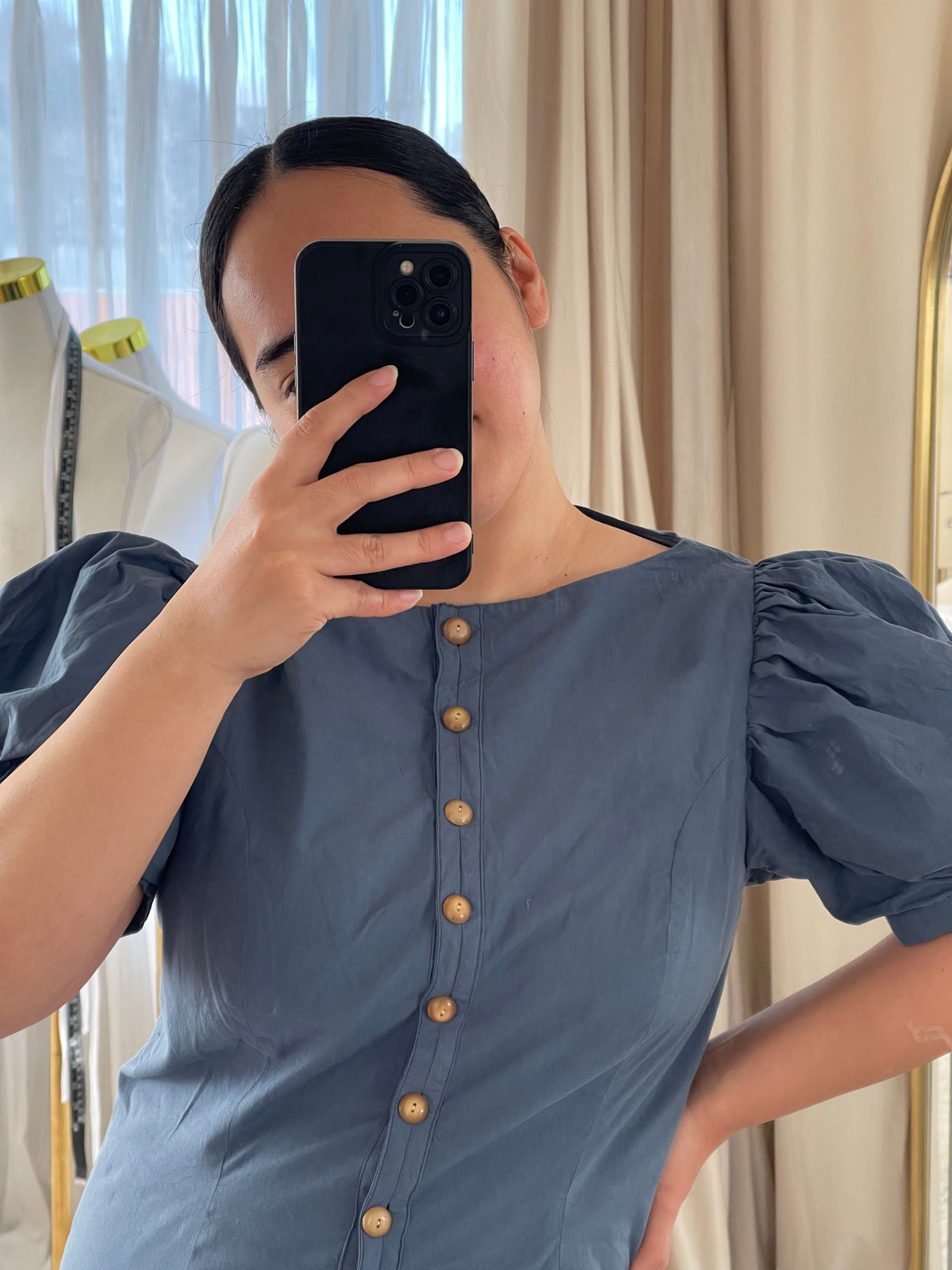 Button-Front Midi Dress