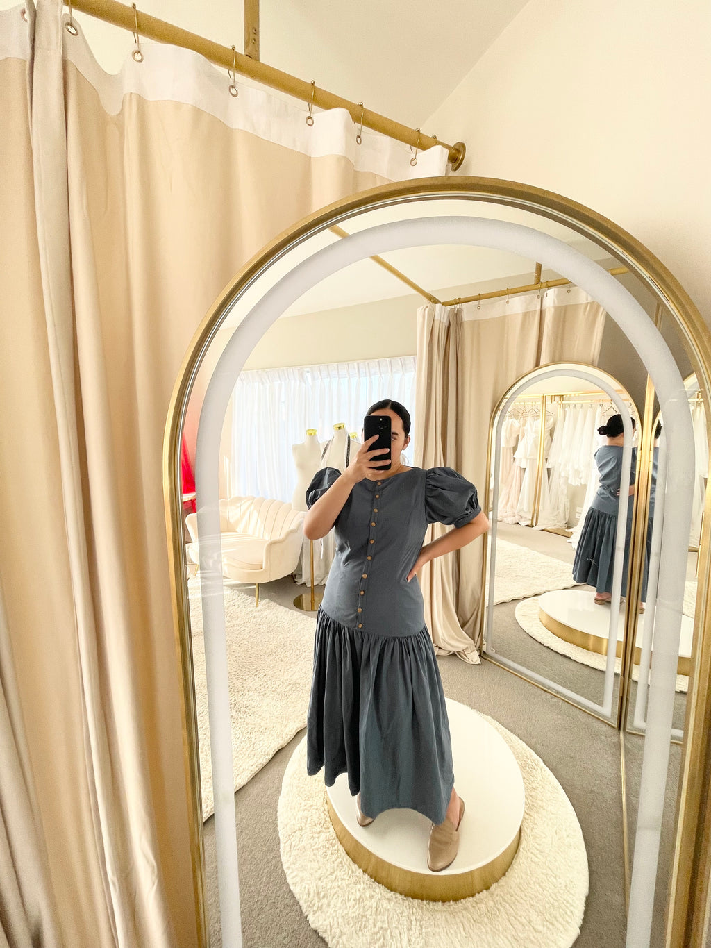 Button-Front Midi Dress